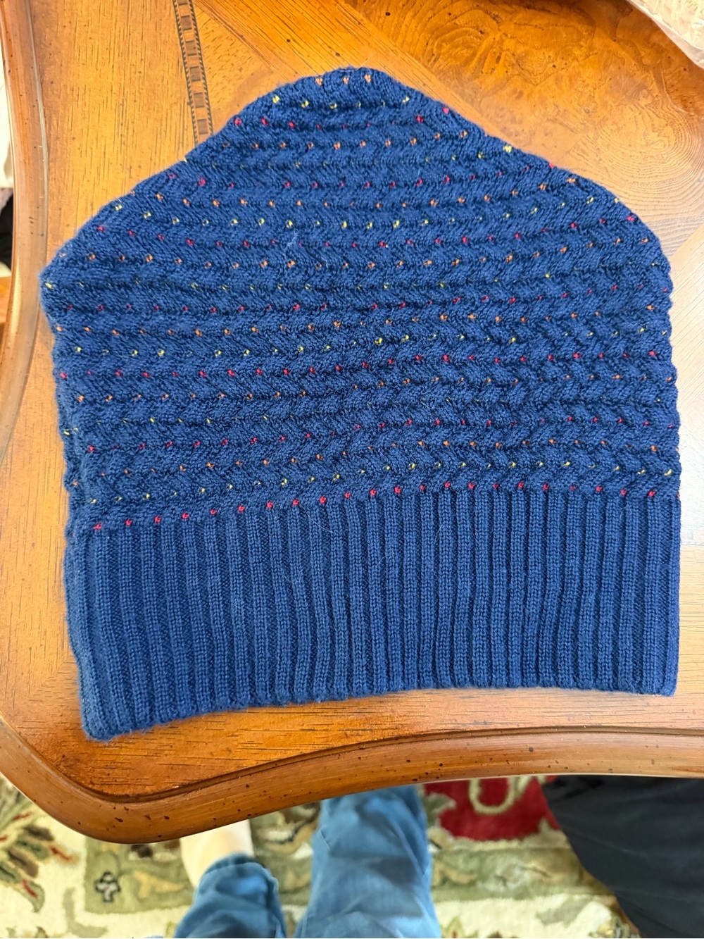 Kaelin Navy Knit Beanie Hat with Multicolor Accent